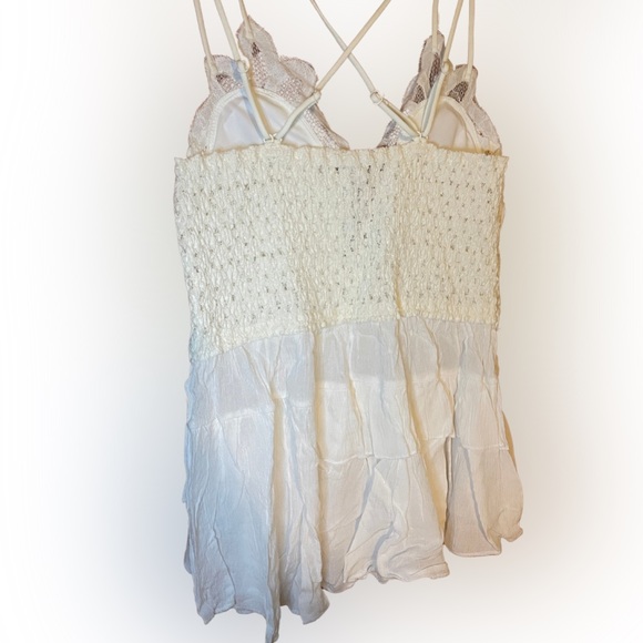 *Last One* Ivory Lace Crochet Cami Tiered Boho Tank Top, Strappy Back, S-M-L-XL - Picture 5 of 7